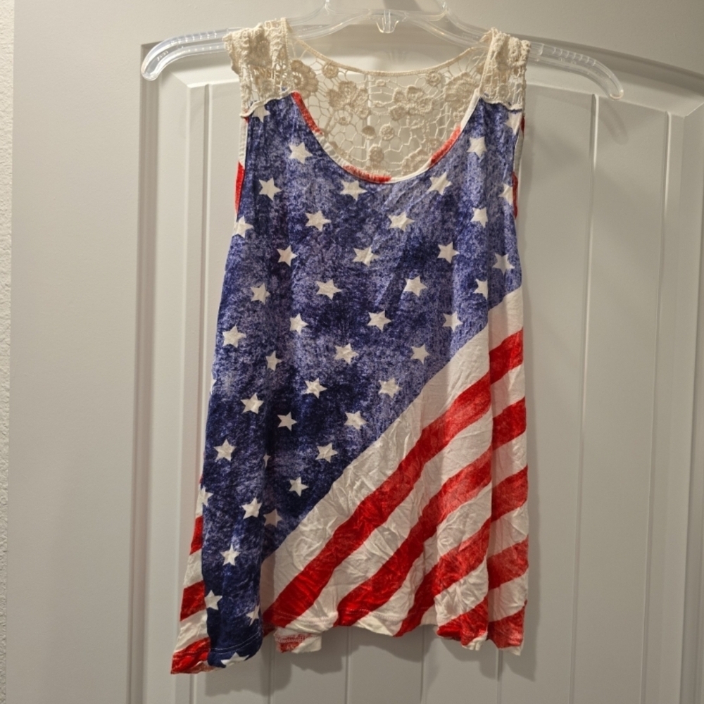 Rue21 Red, White, and Blue Lace Tank Top